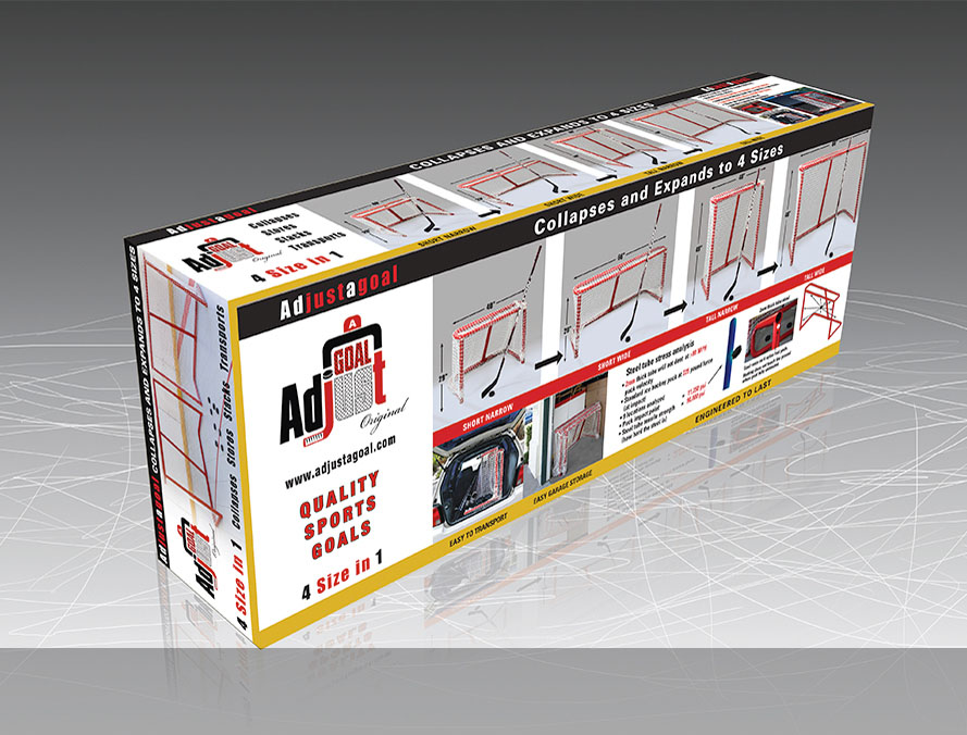 packaging design including product photography for a hockey goal net manufacturing company in the sporting goods industry
